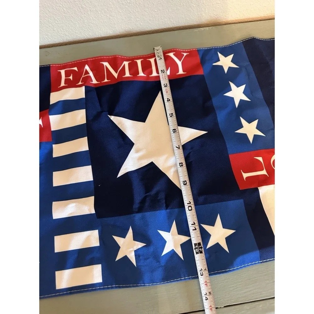 Patriotic Table Runner 13x36 Red White Blue Stars Stripes‎ Family Love Freedom